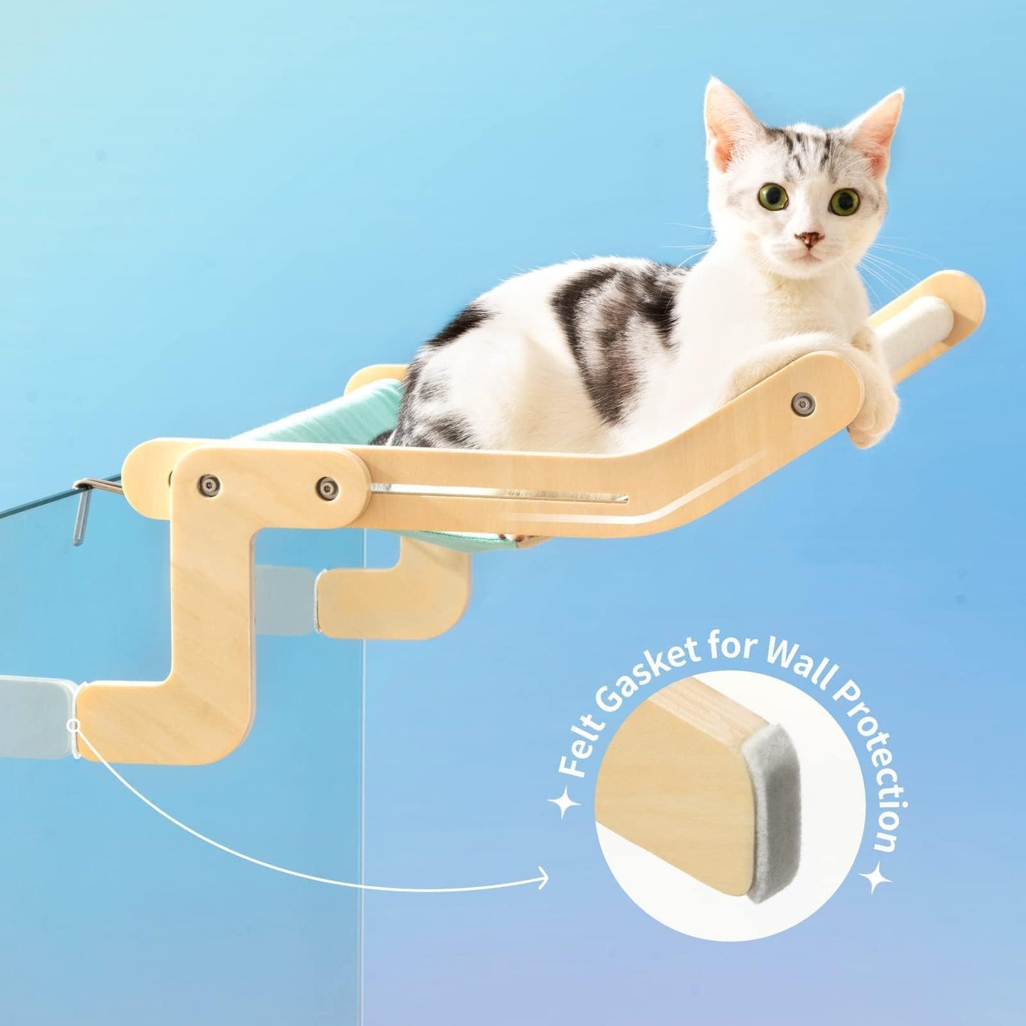 MEWOOFUN Cat Window Perch Lounge Mount Hammock Window Seat Bed Shelves for Indoor Cats No Drilling No Suction Cup (Blue/Grey)