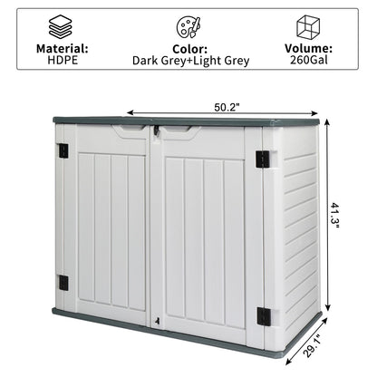 260 Gallon Deck Box, Outdoor Large Storage for Patio Furniture Cushions, Garden Pool Accessories, Deck Box Outdoor Storage Boxes for Patio Furniture 50""W x 29""D x 41"" H, White / Grey
