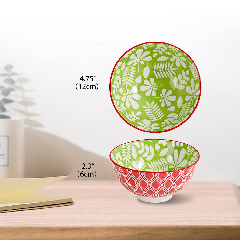 Dessert Bowls Set of 6 - Small Ceramic Bowls for Ice Cream, Snack, Rice - Colorful Cute Style - Microwave and Dishwasher Safe - 4.75 Inch - 10 oz