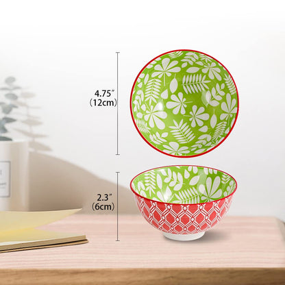 Dessert Bowls Set of 6 - Small Ceramic Bowls for Ice Cream, Snack, Rice - Colorful Cute Style - Microwave and Dishwasher Safe - 4.75 Inch - 10 oz