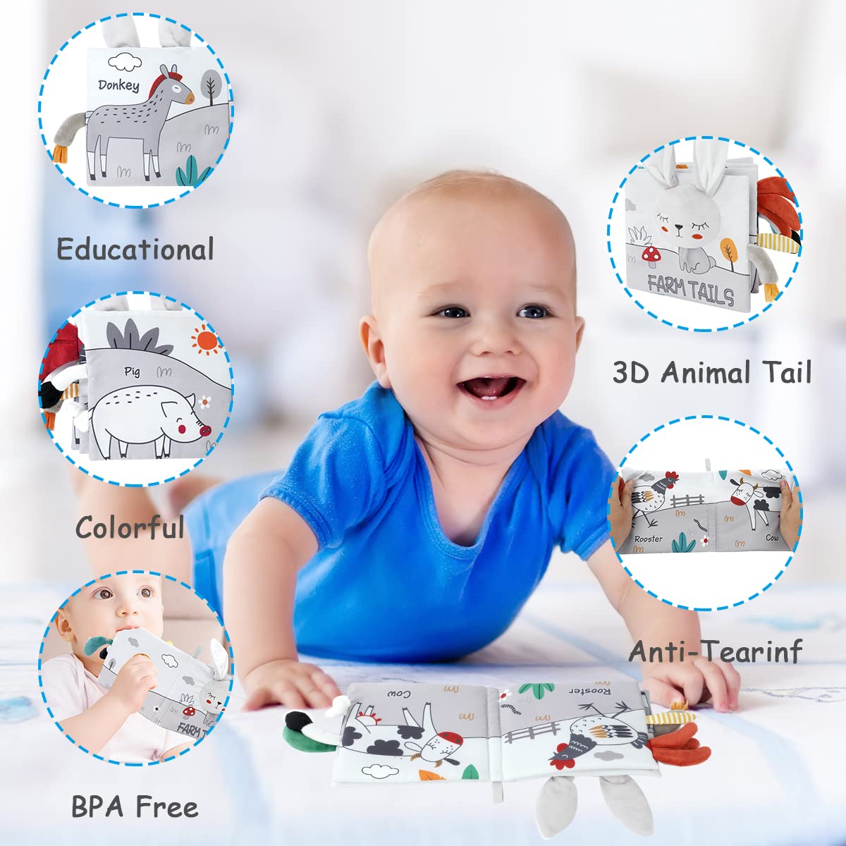 Vicloon Cloth Books, 3D Touch Feel High Contrast Cloth Book, Baby Books Toys for Baby 0-12 Months, Soft Baby Books Touch and Feel Crinkle for Infants Toddler Gifts Toy(Rabbit)