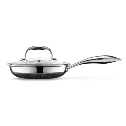 HexClad Hybrid Nonstick 7-Inch Frying Pan with Tempered Glass Lid, Stay-Cool Handle, Dishwasher-Friendly, Oven-Safe Up to 900°F, Induction Ready, Compatible with All Cooktops