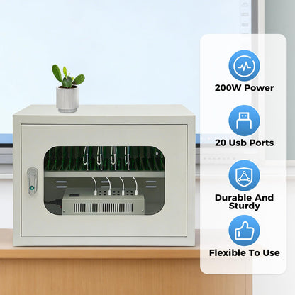 ChronosGear 20 Devices Mobile Phone Storage Cabinet, 200w Secure and Convenient Locking Charging Station, Cellphone Locker with Individual Ac Outlets for Schools, Governments, Factories (White-1)
