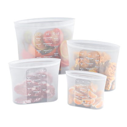 Bangp Premium Silicone Reusable Food Storage Bags,4 Pack,Stand-Up Bottom,Multi-Use Food Freezer Bag,Reclosable Silicone Bags for Marinate Meats,Salad Fruit,Home Organization,Leak-free,Dishwasher Safe