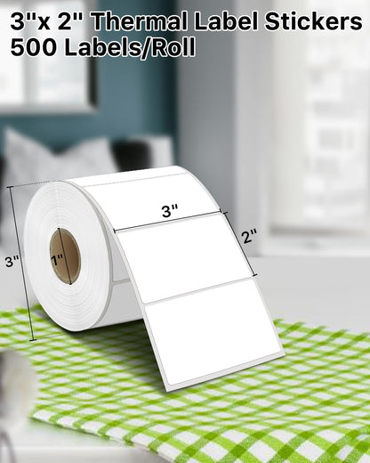 iEager 3" x 2" Thermal Labels, Rectangle Thermal Printer Stickers, Self-Adhesive Durable Sticker with Perforation Line, 500 Labels/Roll, White