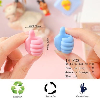 14pcs Thumb Wall Hooks, Self Adhesive Cable Organizer Clips, No Punching Key Hook Holder, Multifunctional Silicone Hooks