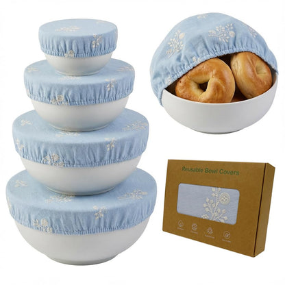 Lospara Reusable Bowl Covers for Bread Proofing (Set of 4) - Breathable Natural Cotton Sourdough Accessories - Elastic Durable Fabric Food Lids for Baking Supplies (Dusty Blue)