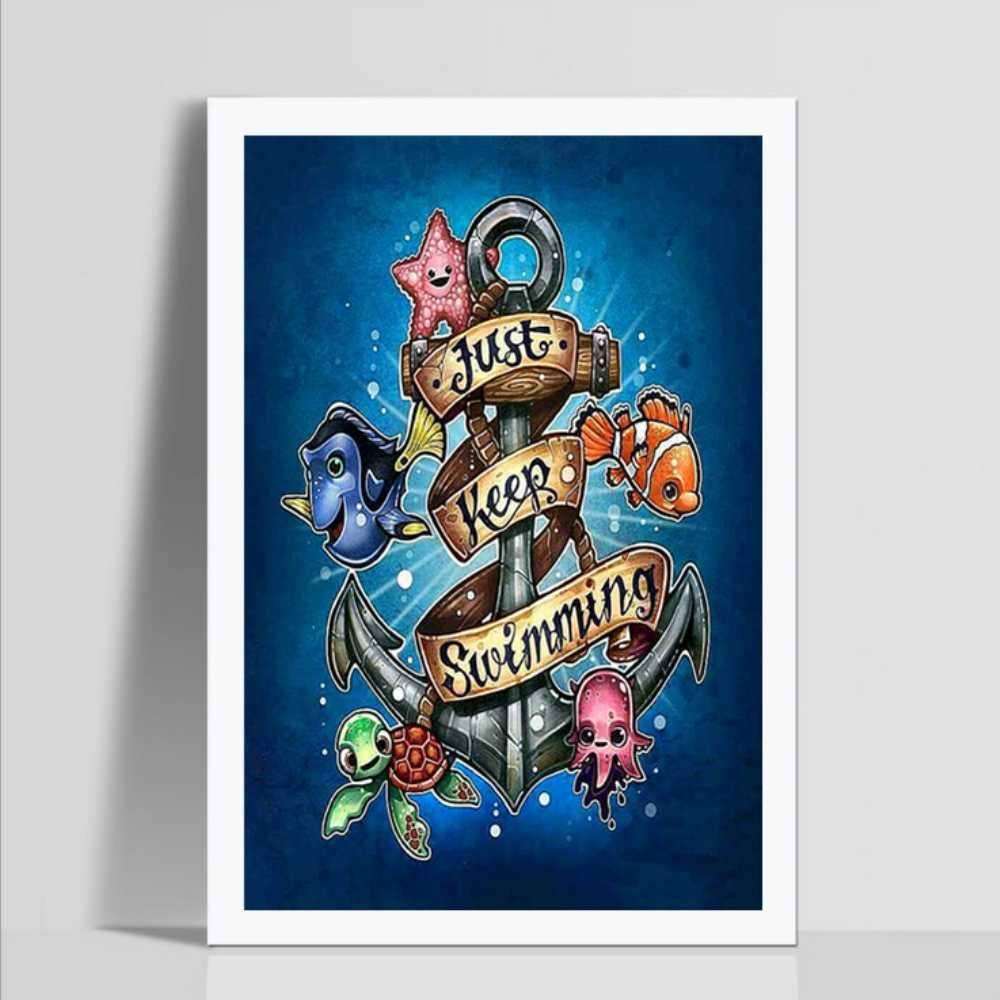 Better Selection 5D Diamond Art by Number Kit, Full Drill Just Keep Swimming Starfish Octopus Fish Flowers Rhinestone Embroidery Cross Stitch Supply Arts Craft Canvas Wall Decor