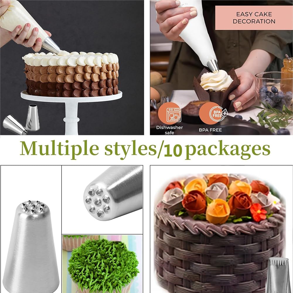 MDLJG 25 Pcs Extra Large Piping Tip Set, Stainless Steel Frosting Piping Kit,Pastry Cake Decorating Tips Baking Tools For Cookies Cupcake Decorating Kit (902 234 113 1M 190 D63 1D 9FT 1C R16L)