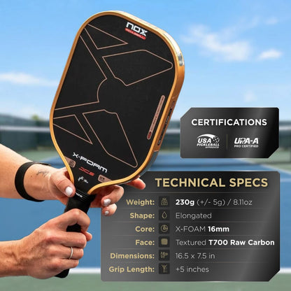 NOX Pickleball Paddle X-Foam JC6 16mm 2026 | Gen 4 X- Foam Core Pickleball Paddle | Judit Castillo Signature Professional Racket | USAP Approved | Raw Carbon Face, High Spin & Comfort | Vibe Dampening
