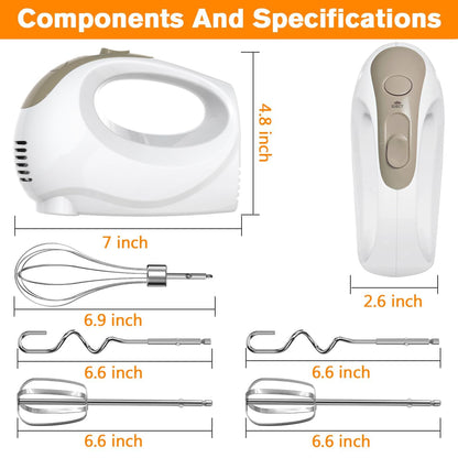 Showvigor Electric Hand Mixer, 5-Speed Handheld Mixer with Stainless Steel Whisk & Beaters, Lightweight Portable Kitchen Mixer for Baking, Mixing, and Cooking