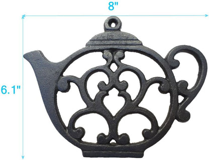 Teapot Cast Iron Trivet for Hot Pots, Kitchen & Dining Table, Black, 8 by 6.1 Inches, Gift for Home Decor