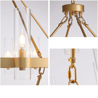 YIOSI 48" Gold Chandelier, 2 Tier Wagon Wheel Chandelier with Glass Shade, 24-Lights Large Round Modern Farmhouse High Ceilings Pendant Lighting Fixture for Dining Room, Living Room, Kitchen, Foyer