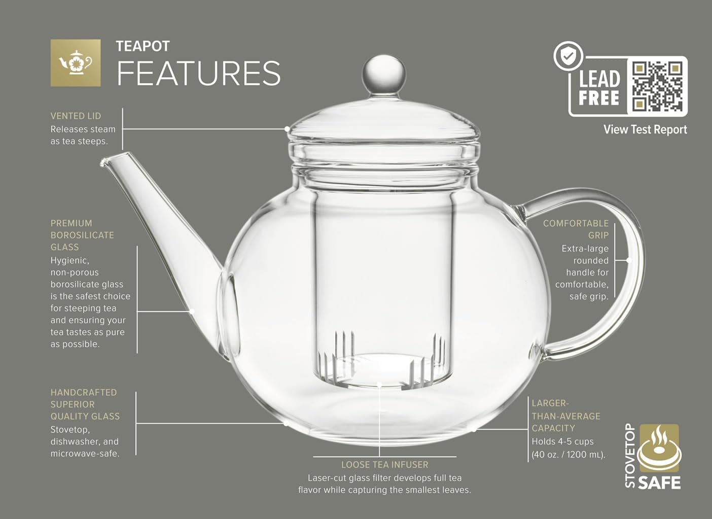 2 2-in-1 Teabloom Stovetop & Microwave Safe Glass Teapot with Removable Loose Tea Glass Infuser Includes Blooming Teas