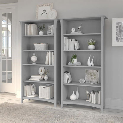 Bush Home Salinas Tall 5 Shelf Bookcase - Set of 2 in Cape Cod Gray, Vertical Office Storage, Bookshelves for Home Workspace, Multi-Purpose Shelving Units