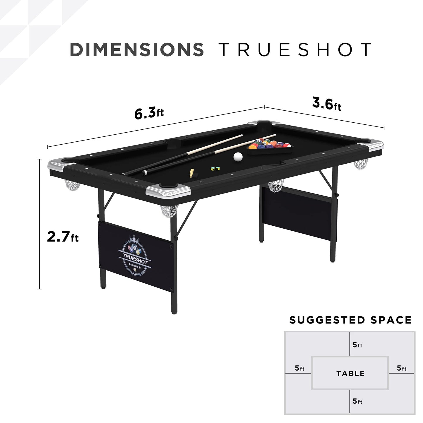 Fat Cat Trueshot 6 Foot Foldable Pool Table, Folding Billiard Table with Leg Levelers, K-818 Bumpers, Space Saving Design, Includes Cues and Balls