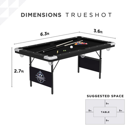 Fat Cat Trueshot 6 Foot Foldable Pool Table, Folding Billiard Table with Leg Levelers, K-818 Bumpers, Space Saving Design, Includes Cues and Balls