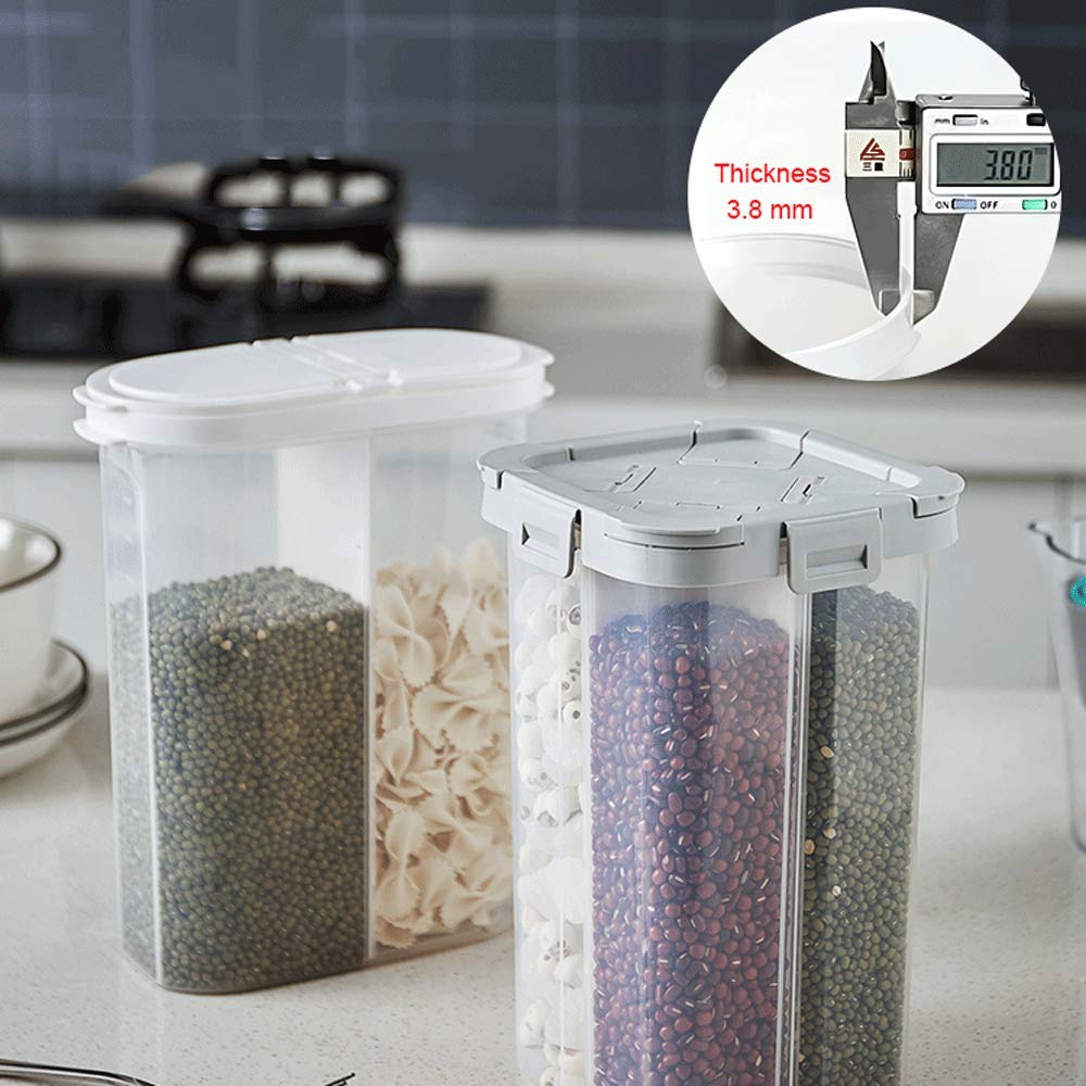 WINIAER Airtight Cereal Storage Container, Clear 2.3L Airtight Kitchen Food Storage Container with Lids and Compartments for Grain, Sugar, Flour, Rice, Nuts, Snacks