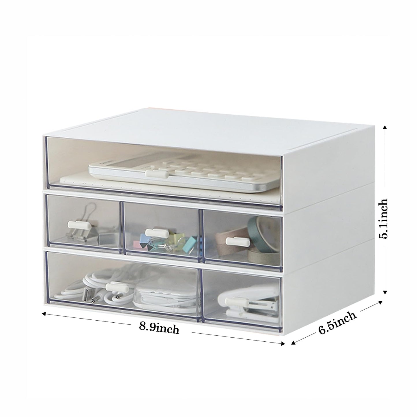 MILULUGO Desk Organizer with 6 Drawers, Makeup Organizer, Plastic Cosmetic Organizer, Bathroom Organization Boxes, Desktop Storage Box(White)