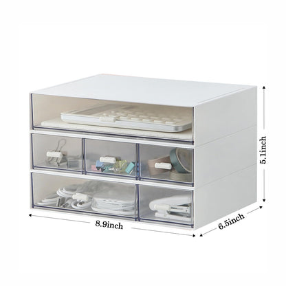MILULUGO Desk Organizer with 6 Drawers, Makeup Organizer, Plastic Cosmetic Organizer, Bathroom Organization Boxes, Desktop Storage Box(White)