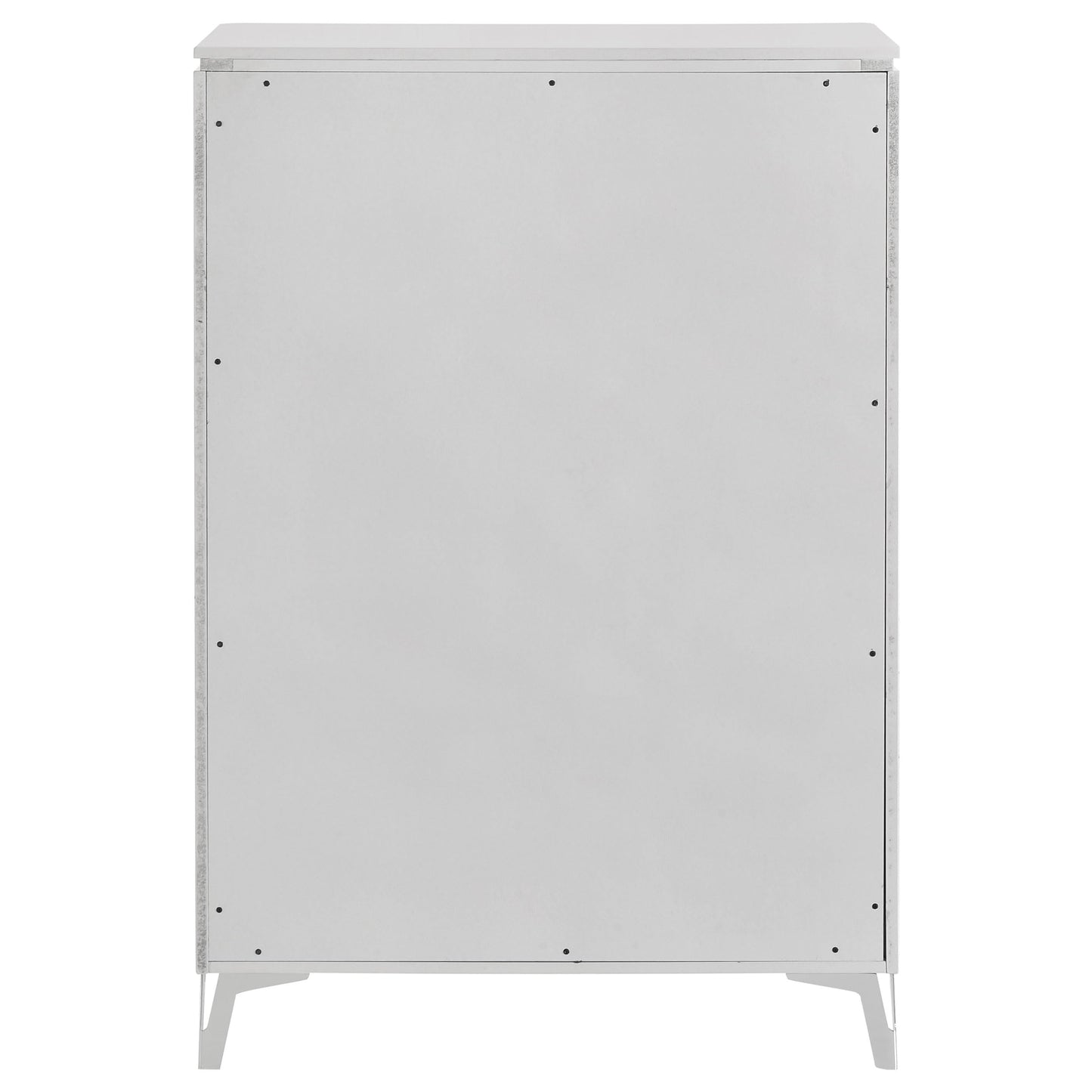 Coaster Home Furnishings - Cassia - Wood - 5-Drawer Chest with Black Felt-Lined Top, V-Patterns Front, U-Shaped Pulls, Tapered Legs and Contemporary Style - Bedroom - White High Gloss - 215795