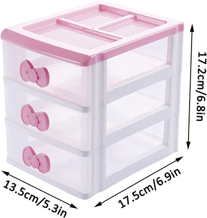 BxuxJar 3 Drawers Small Pink Plastic Drawers Organizer, Kawaii Mini Desktop Storage Drawers, Small Pink Drawers Desk Organizer for Bathroom, Vanity, Office, Bedroom