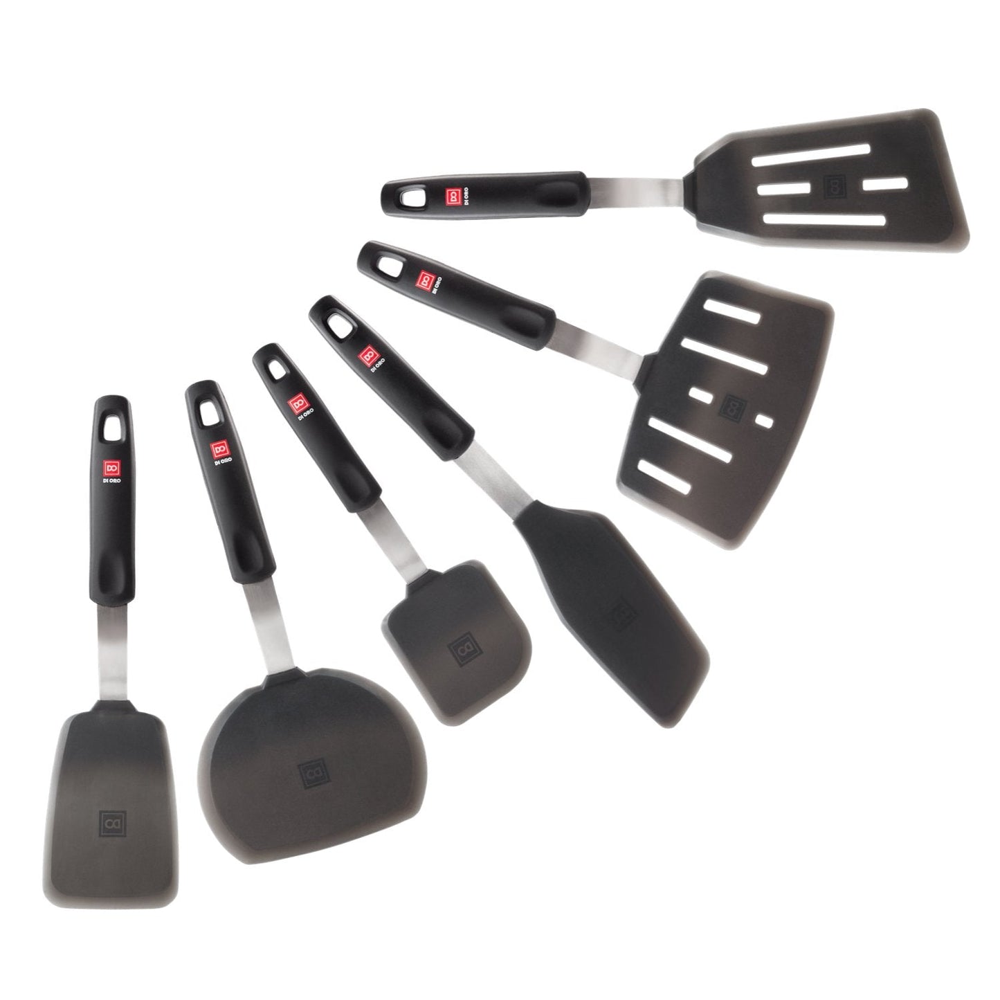 DI ORO Silicone Turner Spatula Set - Forever Warranty - Kitchen Spatulas for Nonstick Cookware - 600°F Heat-Resistant & BPA Free - Flexible & Thin Flippers for Turning Eggs & Pancakes (6 Piece, Black)