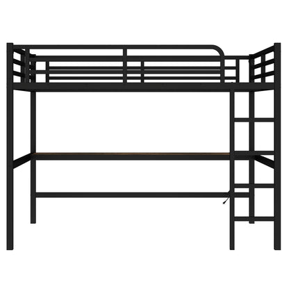 Bellemave Metal Queen Size Loft Bed with Desk and Charging Station,Queen Heavy Duty Loft Bed Frame with LED Lights and USB for Kids,Teens,Adults,Black