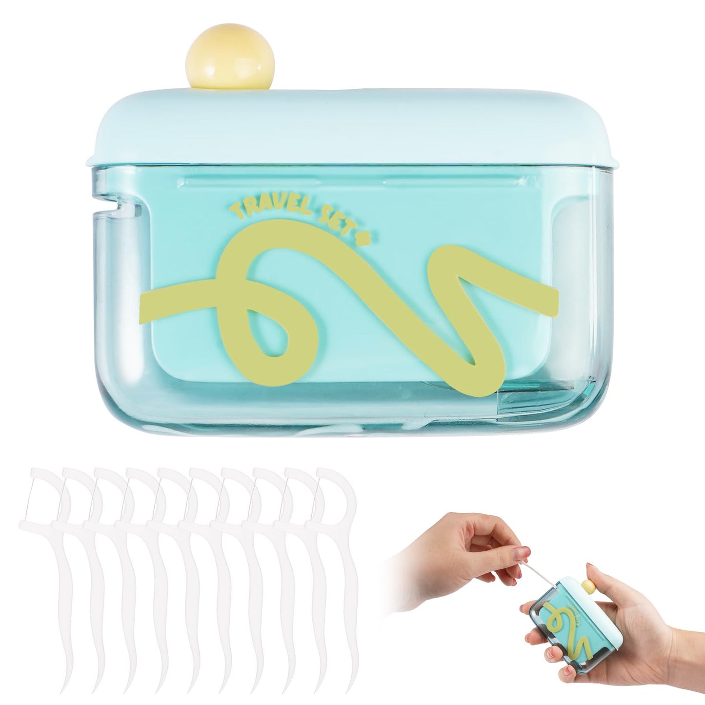 Travel Floss Picks Dispenser, 2026 New Automatic Pop-up Floss Pick Holder Case, Refillable Floss Organizer for Purse, Hygienic Dental Floss Storage Box with 50PCS Flossers for Home Dinning, Green