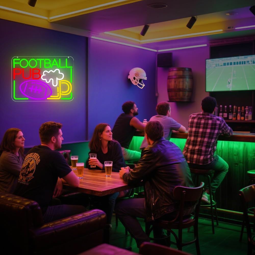 Beer Neon Sign, Bar Led Neon Light Signs for Home Bar Wall Decor Dimmable Football Light up Sign for Pub Bistro Night Club Home Man Cave Decoration Gift USB Powered(15.6"*11.5")