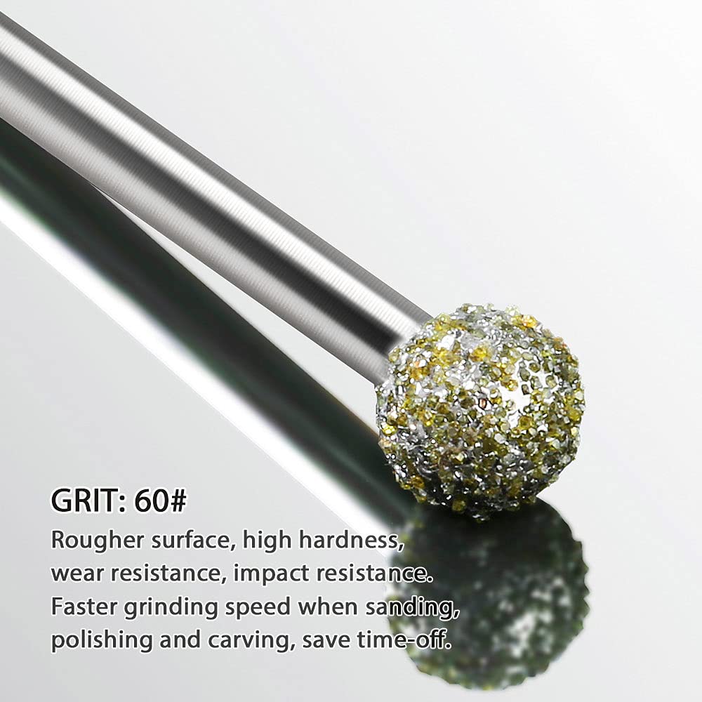 60 Grit Diamond Grinding Bits Compatible with Dremel Rotary Tool, 20 Pcs Stone Carving Diamond Drill Bits with 1/8 Inch Shank for Stone Carving, DIY Grinding, Polishing, Engraving
