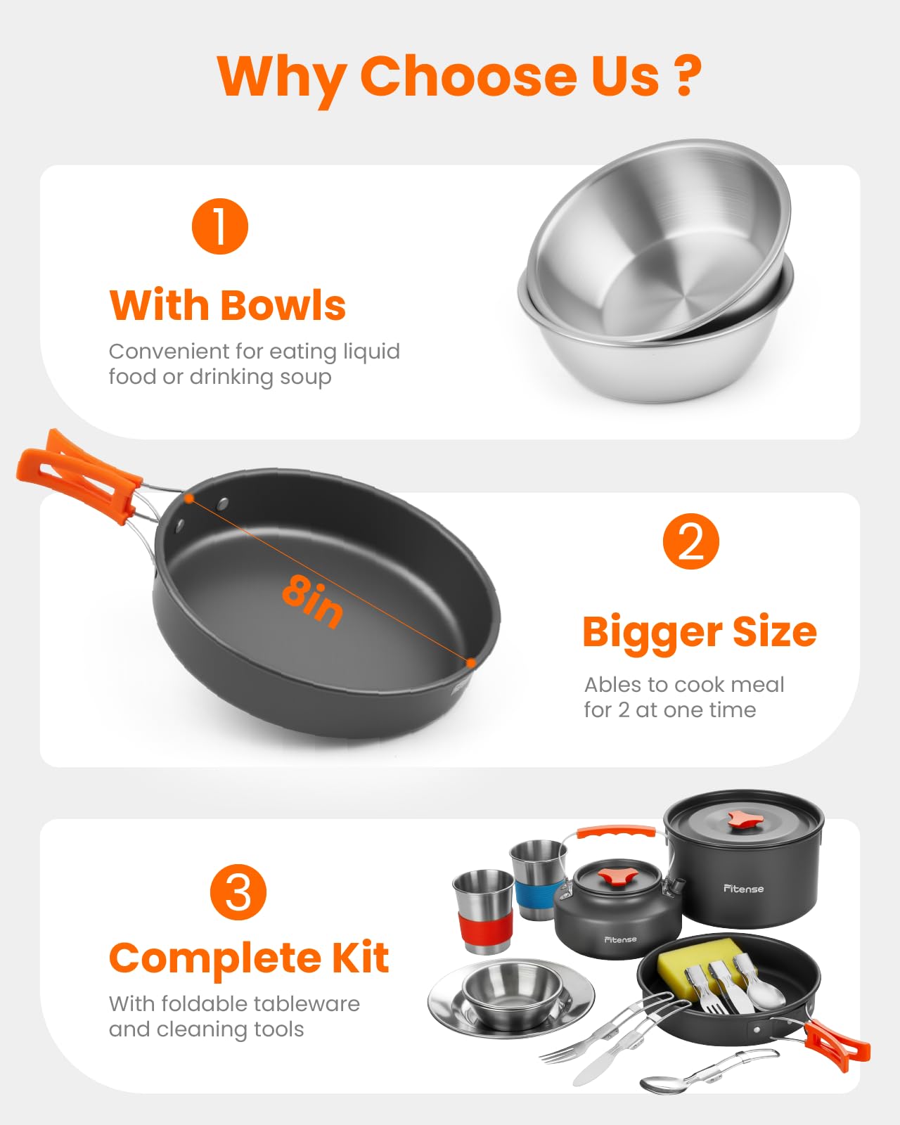 Fitense 21Pcs Camping Cookware Mess Kit for 2, Lightweight Camping Kitchen Pots and Pans Set, Portable Cooking Essentials for Backpacking, Hiking and Picnic