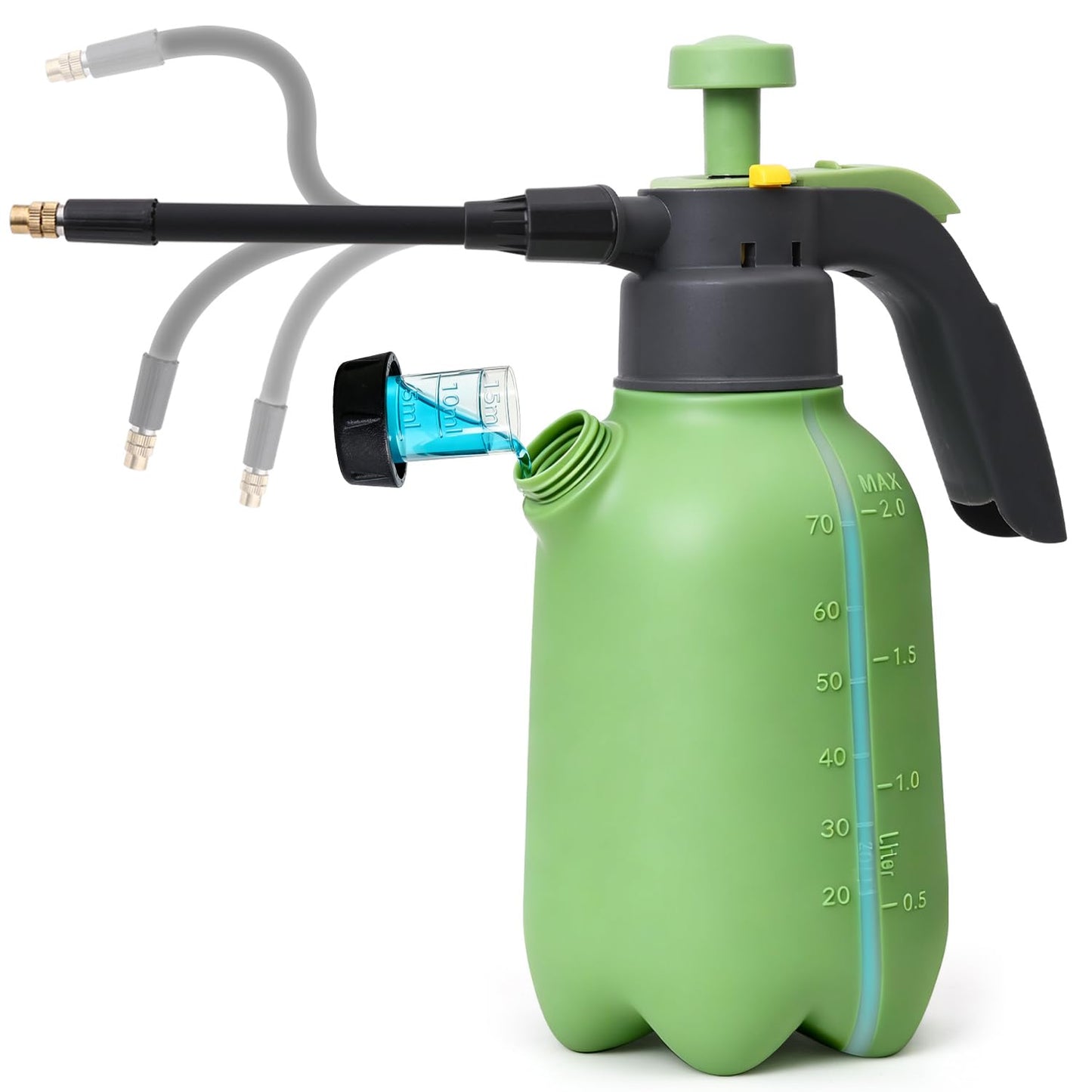 T4U 1/2 Gallon Pump Sprayer with Flexible Adjustable Nozzle, PP Hand Pump Pressure Sprayer with Built-in Measuring Cup for Home Garden Plant Care and Household Cleaning, Indoor & Outdoor Use