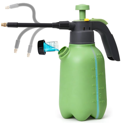 T4U 1/2 Gallon Pump Sprayer with Flexible Adjustable Nozzle, PP Hand Pump Pressure Sprayer with Built-in Measuring Cup for Home Garden Plant Care and Household Cleaning, Indoor & Outdoor Use