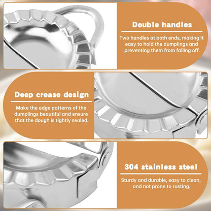 Stainless Steel Dumpling Maker Set, 3 Dumpling Maker Press + 3 Dough Cutter + 1 Stuffing Scoop +1 Rolling Pin, Easy tool for Dumpling-Wrapper Dough Stamp Cutter Pastry Pie Making(COLOR:Silver)
