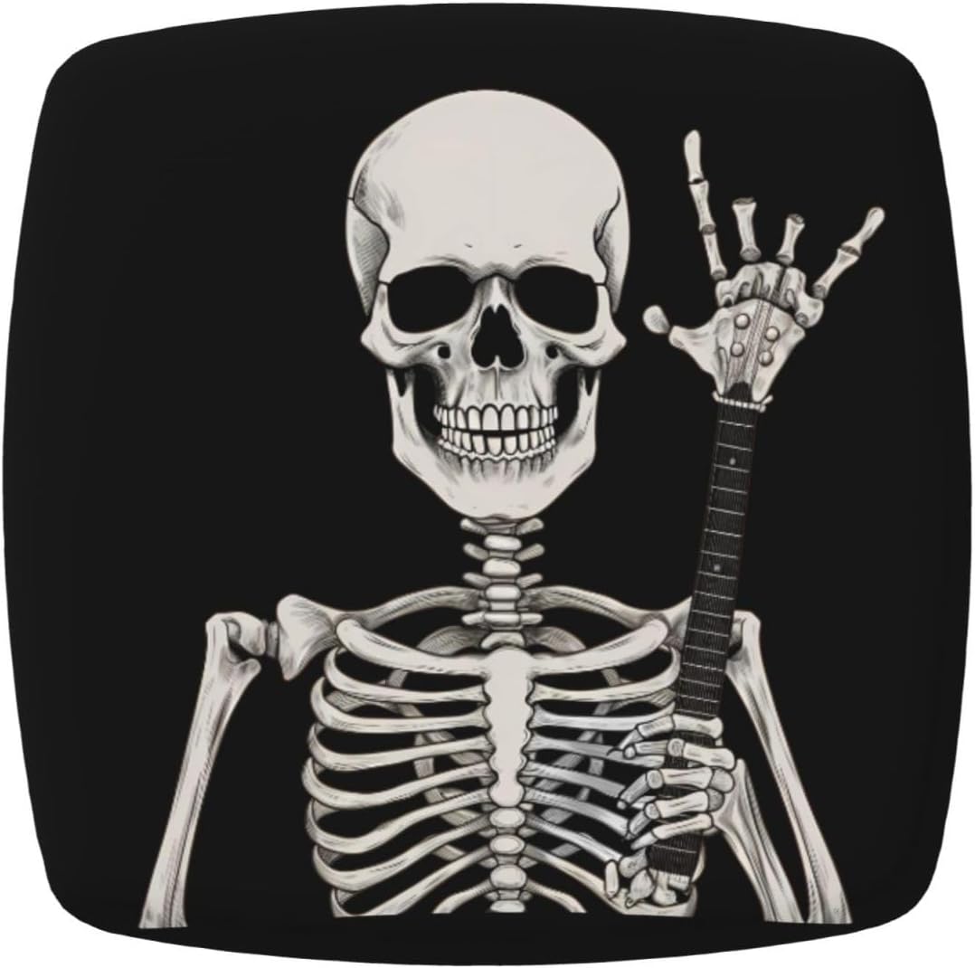 Rock and Roll Skeleton Skulls Kitchen Square Chair Seat Covers 16.9" - Stretch Fitted Sofa Cushion Cover Replacement