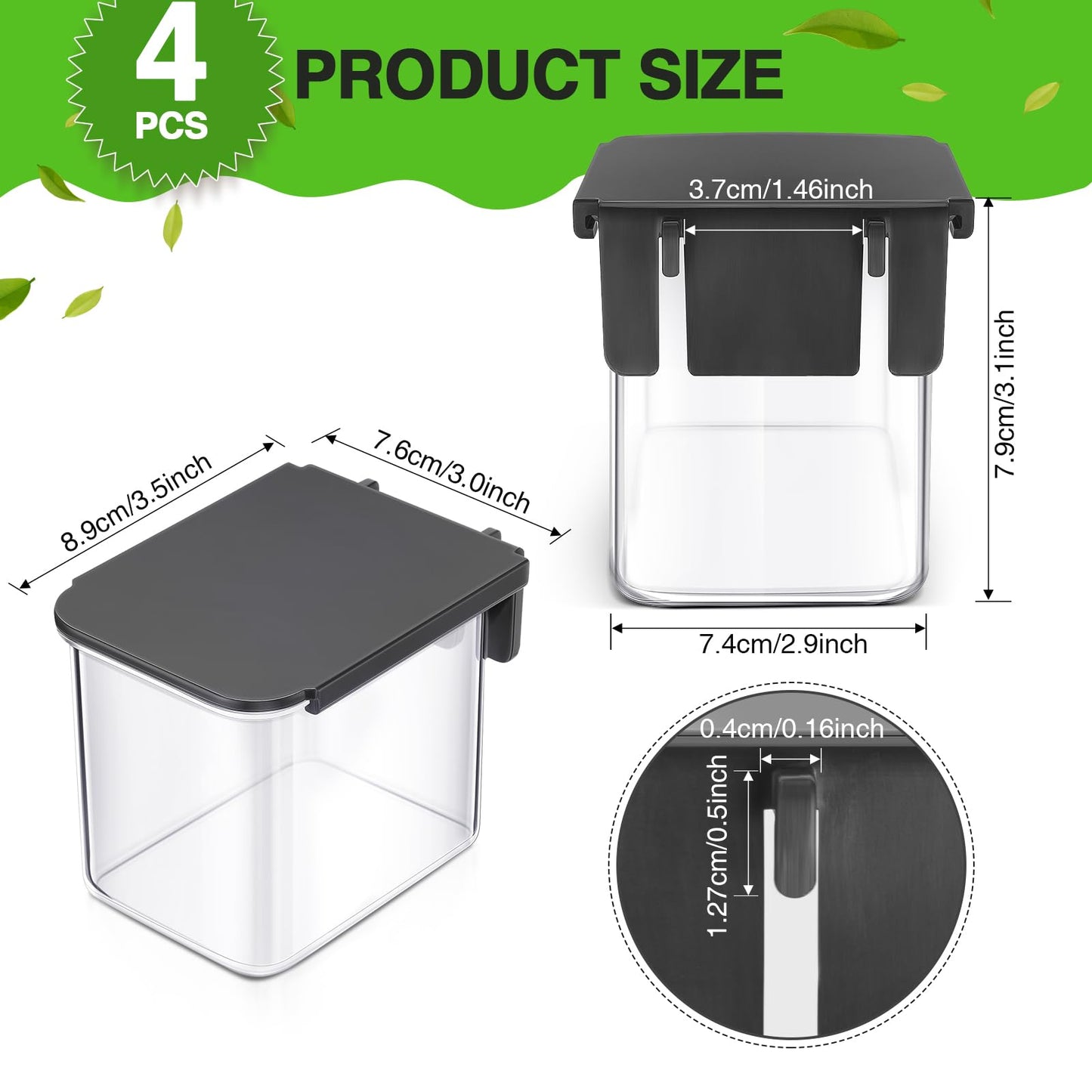Weysat 4 Pack Pegboard Accessories Containers with Lid Black Clear Pegboard Bins with Hooks Plastic Organizer for Garage Kitchen Room Craft Storage, 3.9 x 3.2 x 3.2 Inch