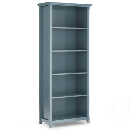 SIMPLIHOME Amherst Bookcase - 70 inch Tall 5-Shelf Solid Wood Bookshelf in French Blue, Transitional Storage for Living Room, Study Room or Office with Adjustable Shelves and Tapered Legs
