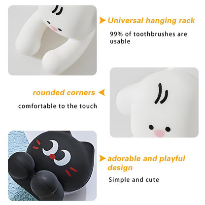 2 PCS Kids' Bathroom Toothbrush Holder,Suction Mount Silicone Toothbrush Holder,Cute Cartoon Cat and Dog Design, Perfect for Kids and Families