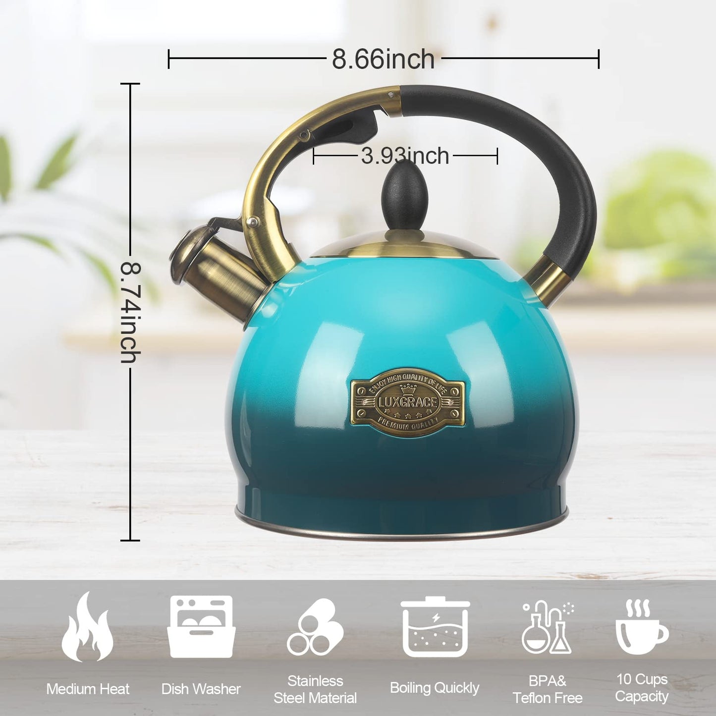 3Quart Whistling Tea Kettle Classic Teapot Stainless Steel Teakettle with Cool Grip for Stovetop