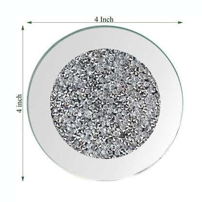 GIMORRTO Glass Mirrored Coaster 4 PC, Crushed Diamond Round 4" Cup Mat Decor on Tabletop for Bar Tools Dining Table