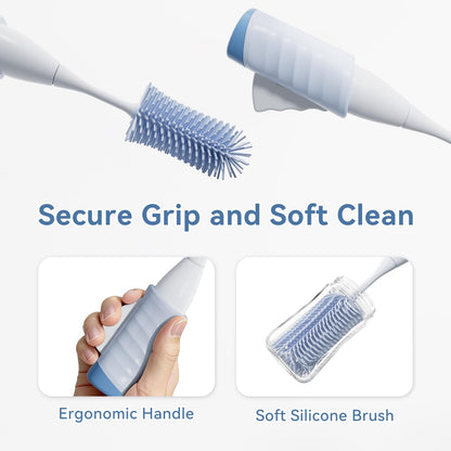 Swishine Baby Bottle Brush Set, Innovative Efficient Press-to-Spin Brush Cleaner - Includes Silicone Bottle Brush, Nipple Brush, Straw Cleaner - Spinning Generates Rich Foam for Deep Cleaning, Blue