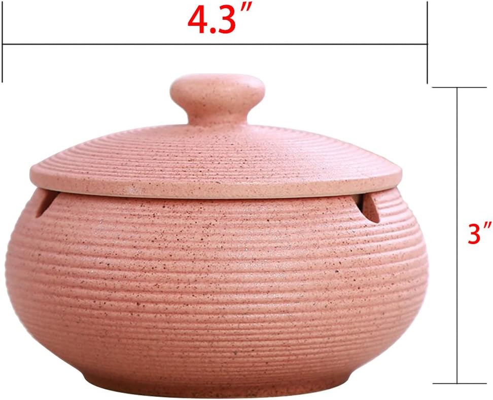 Ceramic Ashtray with Lid, Windproof Indoor Cigarette Ash Tray for Home & Office, Decorative Pink Ashtray