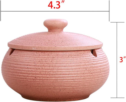 Ceramic Ashtray with Lid, Windproof Indoor Cigarette Ash Tray for Home & Office, Decorative Pink Ashtray