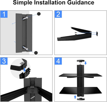 2 CS202 suptek Speaker Mount, Floating Glass Shelf Wall Mount Bracket for DVD Players/Cable Boxes/Games Consoles/TV