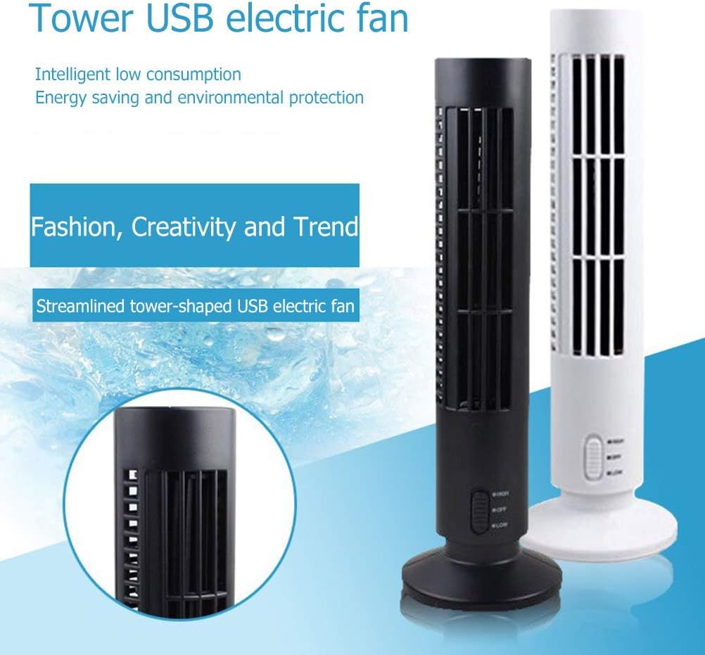 Portable Air Cooler, Vertical Bladeless Fan, USB Desktop Air Conditioner Mini Cooling Tower for Home Office (Black)