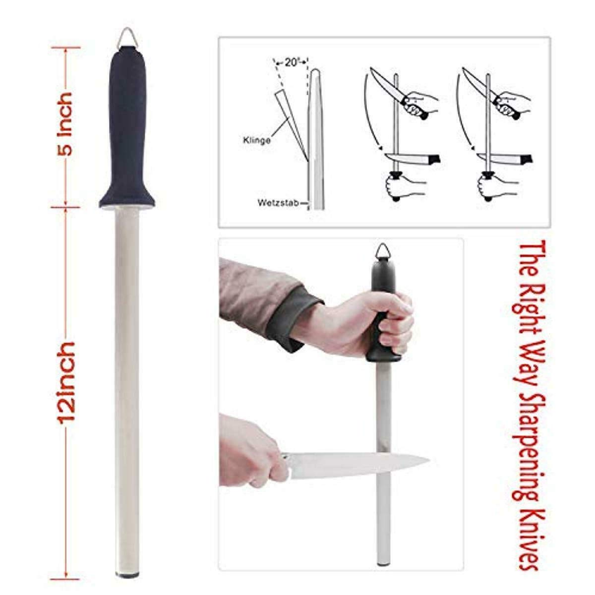 10 in. Diamond Carbon Steel Professional Knife Sharpener Rod | Kitchen, Home or Hunting | Master Chef, Hunter or Home Gourmet Blade Sharpening Rod or Stick