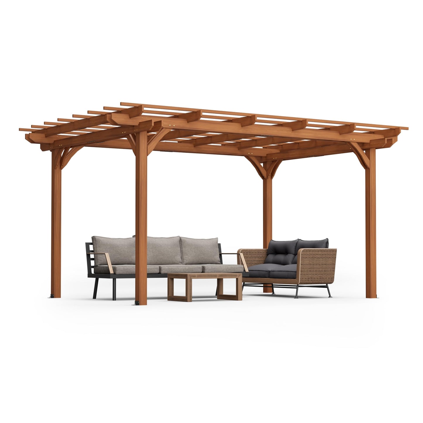 Outdoor Wooden Pergola, Fir Wood, 12x10 Ft, for Patio, Backyard, Garden, Lawn, Natural Brown