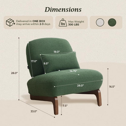 WELAX Modern Boucle Accent Chairs Set of 2, Sturdy Tilted Wood Legs with Thick Cushion & Comfy Lumbar Pillow, Armless Reading Chairs for Living Room, Lounge, Bedroom - Green