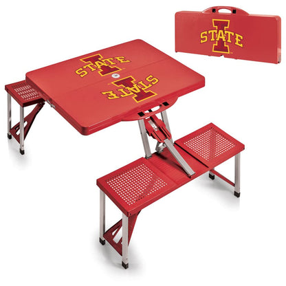 PICNIC TIME NCAA Iowa State Cyclones Folding Picnic Table - Camping Table - Outdoor Table with Umbrella Hole, (Red)